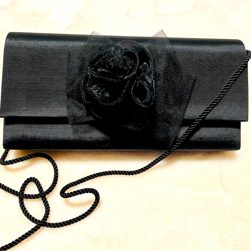 Vintage Heiress Black Rose Flower Clutch & Purse